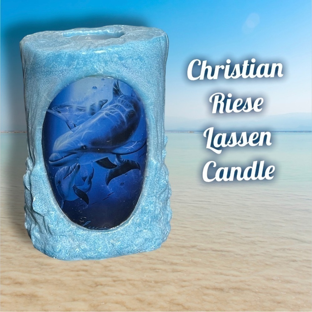 Christian Riese Lassen vintage Glow Dolphins   Candle Turq /Aqua Blue Yr 2000